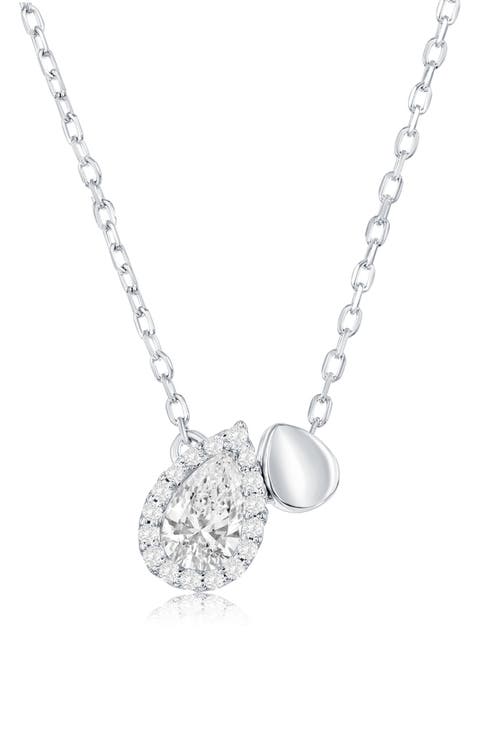 Sterling Silver Cubic Zirconia Double Pear Pendant Necklace