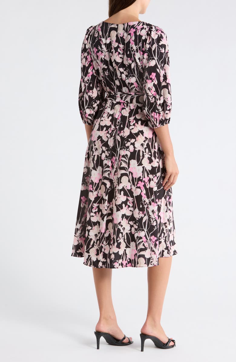 DKNY Floral Balloon Sleeve Faux Wrap Dress, Alternate, color, Sweetest Of Peas- Black Multi