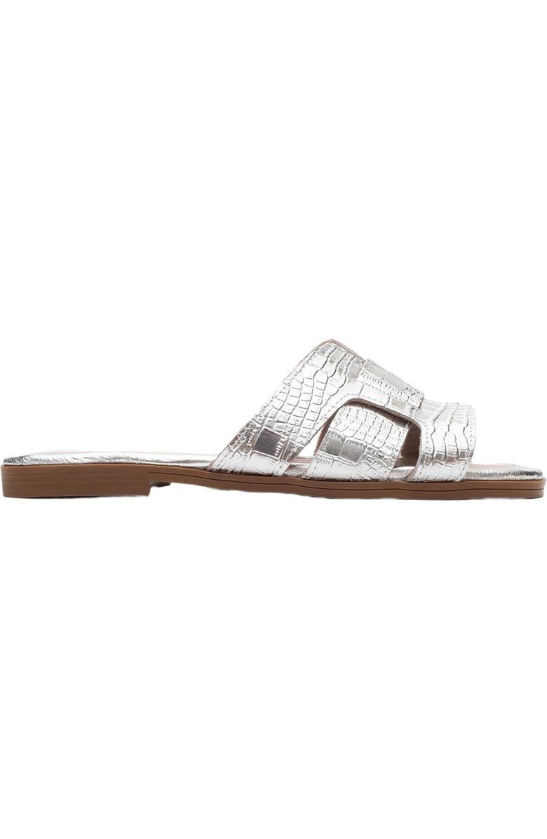 Forever & Always Shoes Notre Leather Slide Sandal, Alternate, color, Silver Leather