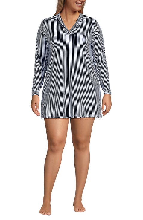 Cotton Jersey Long Sleeve Hooded Swim Cover-up Dress