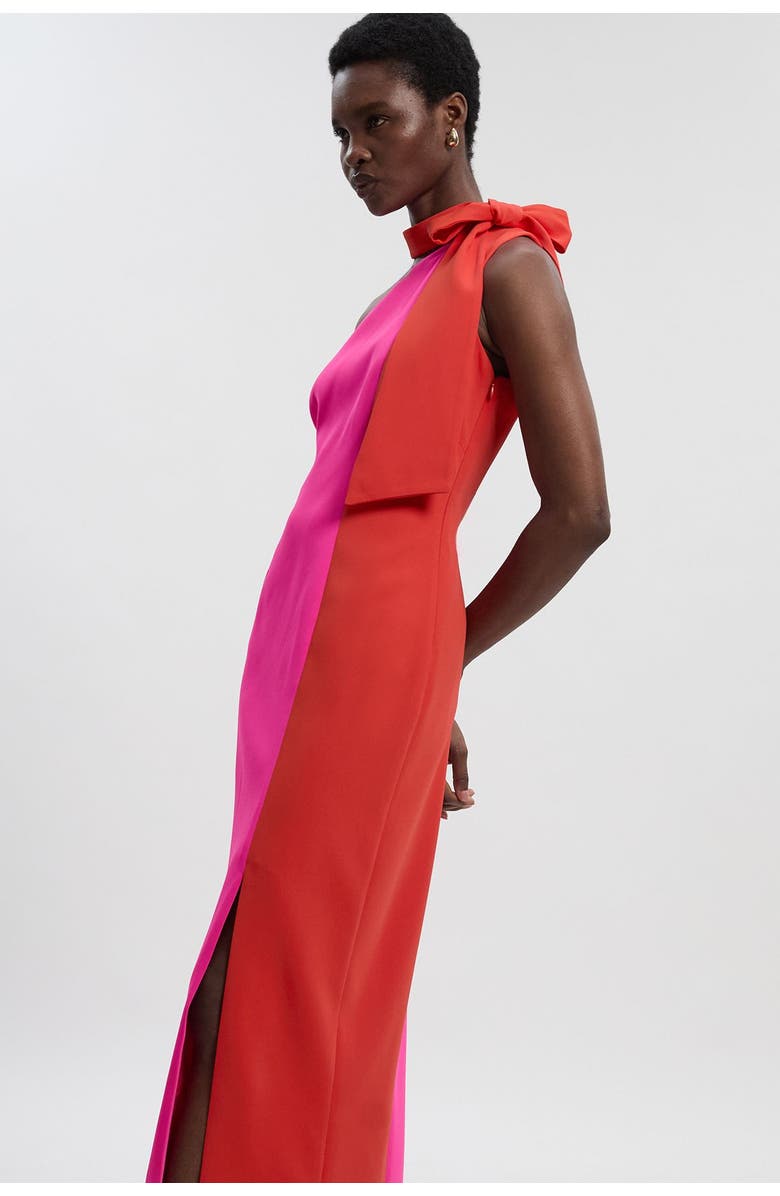 Karen Millen Soft Tailored Bow Tie-Neck Midi Dress, Alternate, color, Pink