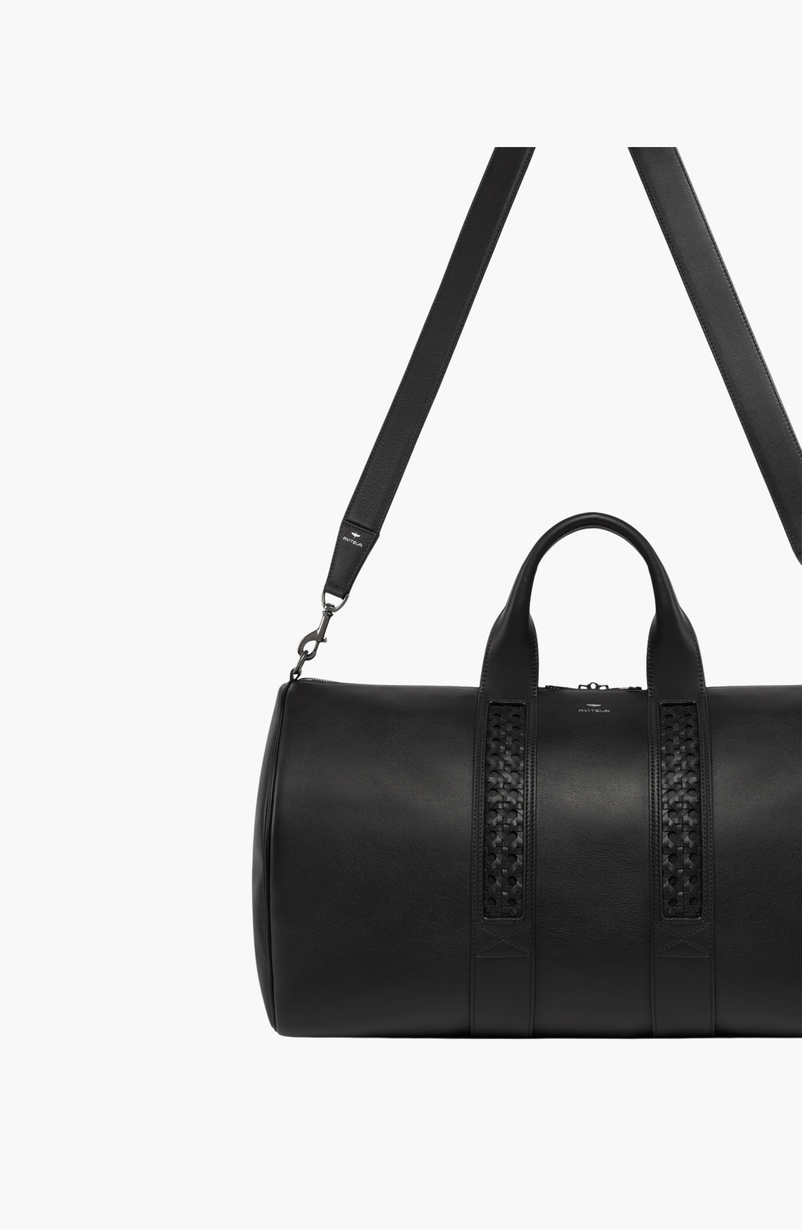 Aviteur Leather Calfskin Weave Duffle Bag, Alternate, color, Black