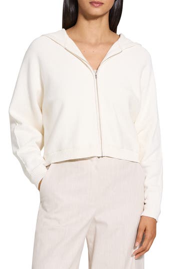 Theory Zip-up Hoodie In Rounded Cotton In Brown