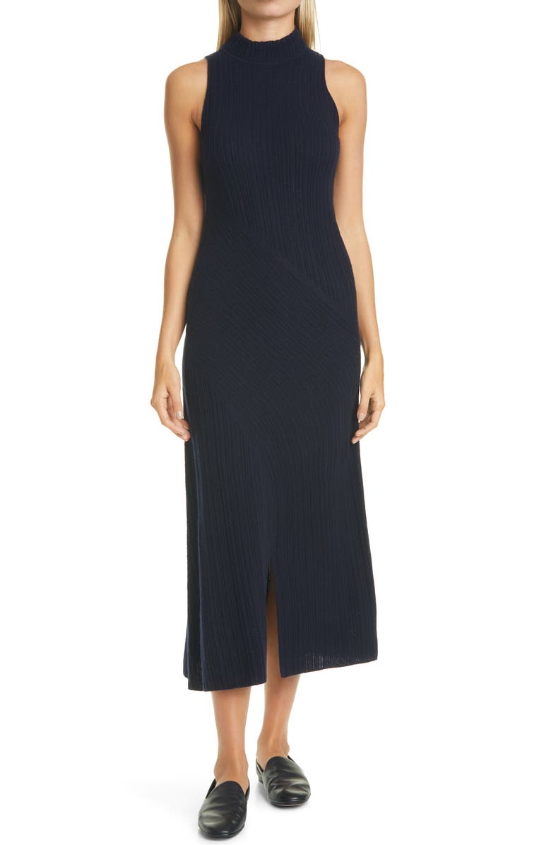 Vince Diagonal Rib Sleeveless Wool & Cashmere Dress, Main, color, 