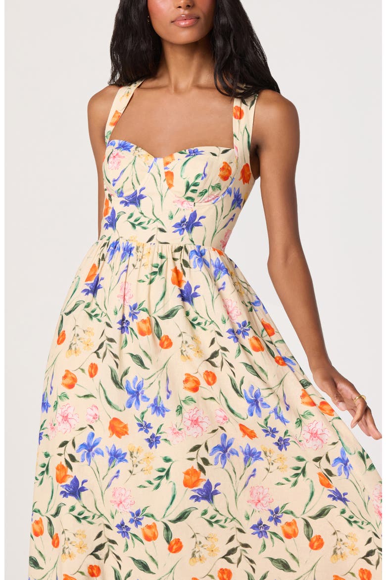 Beryl Floral Cotton & Linen Midi Dress, Alternate, color, BRIGHT BLOOM FLORAL