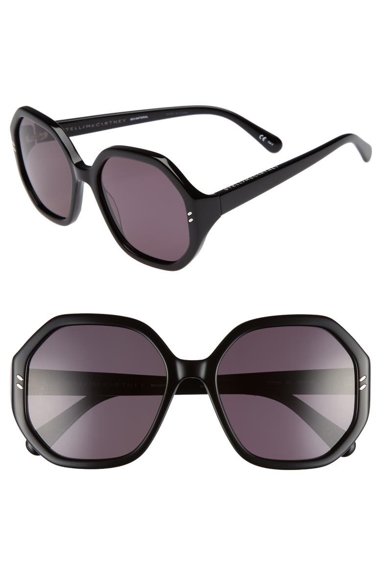 Stella McCartney 56mm Hexagonal Sunglasses, Main, color, 
