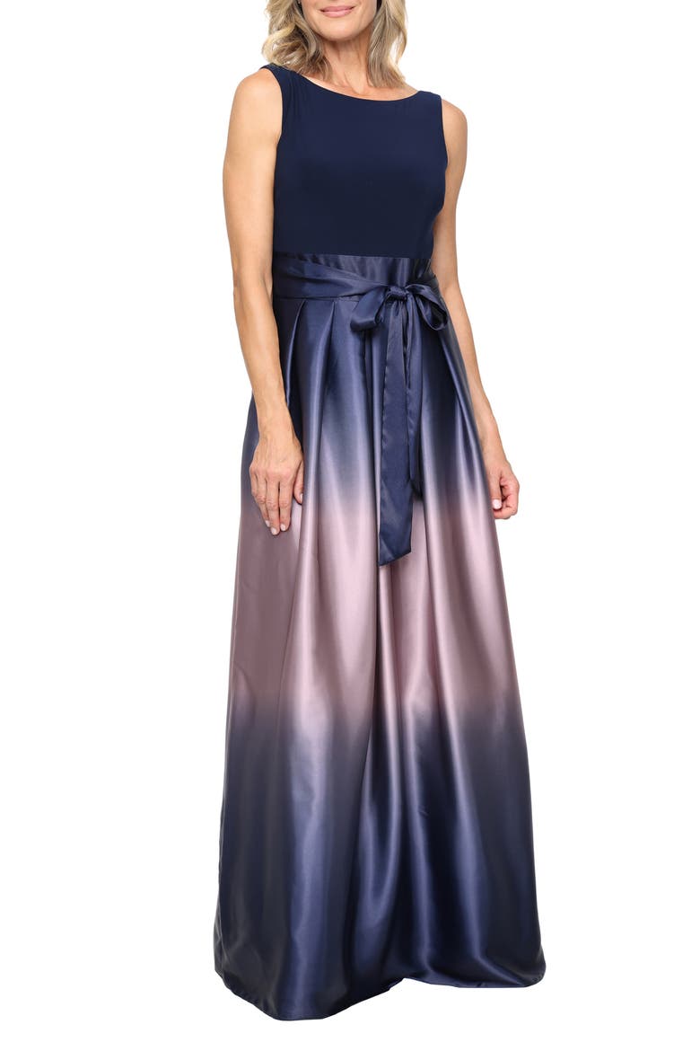 SLNY Ombre Satin Gown, Main, color, NAVY/MAUVE