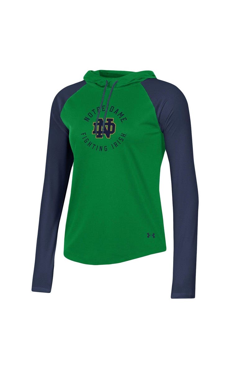 Under Armour Women's Under Armour Green Notre Dame Fighting Irish Gameday Mesh Performance Raglan Hooded Long Sleeve T-Shirt, Alternate, color, 