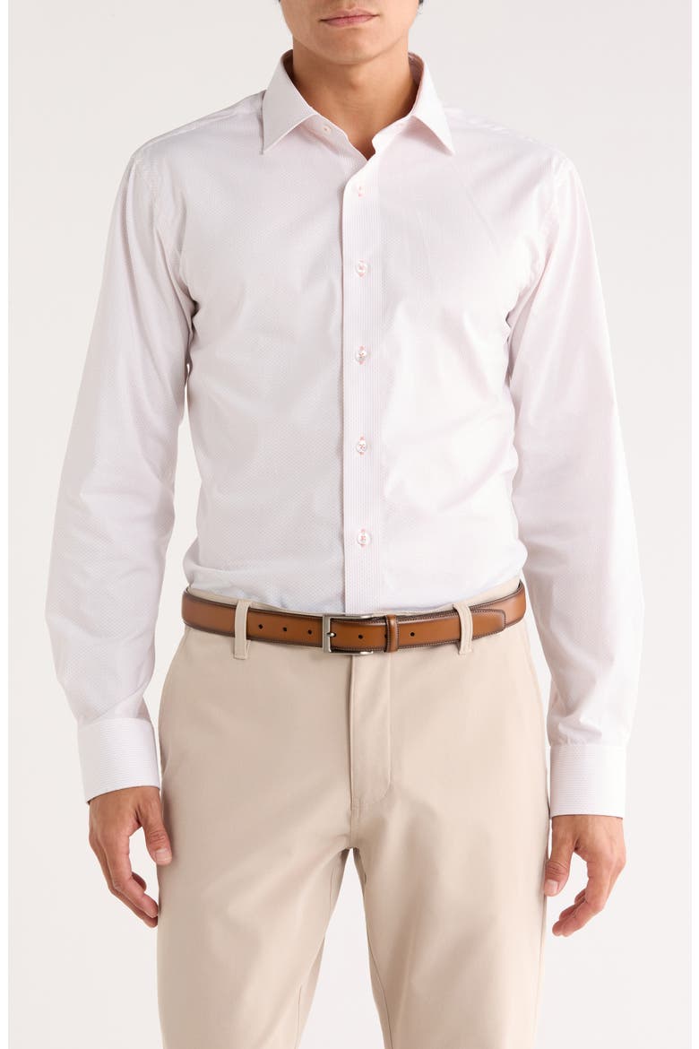 Pindot Trim Fit Dress Shirt, Main, color, WHITE
