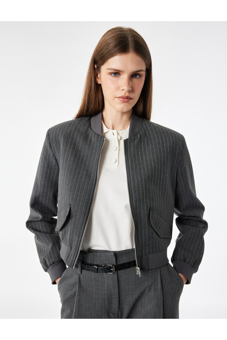 Pinstriped Long Sleeve Bomber Jacket, Alternate, color, Gray Striped