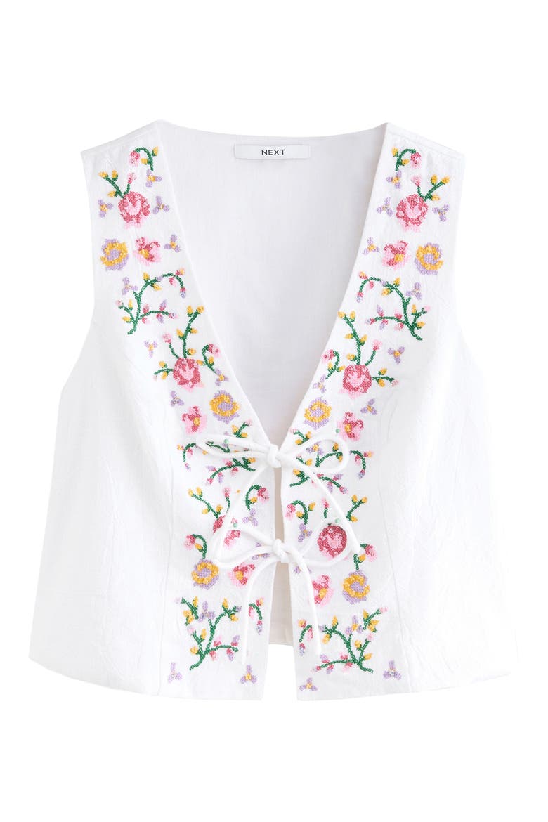 Floral Embroidered Front Tie Vest, Alternate, color, WHITE