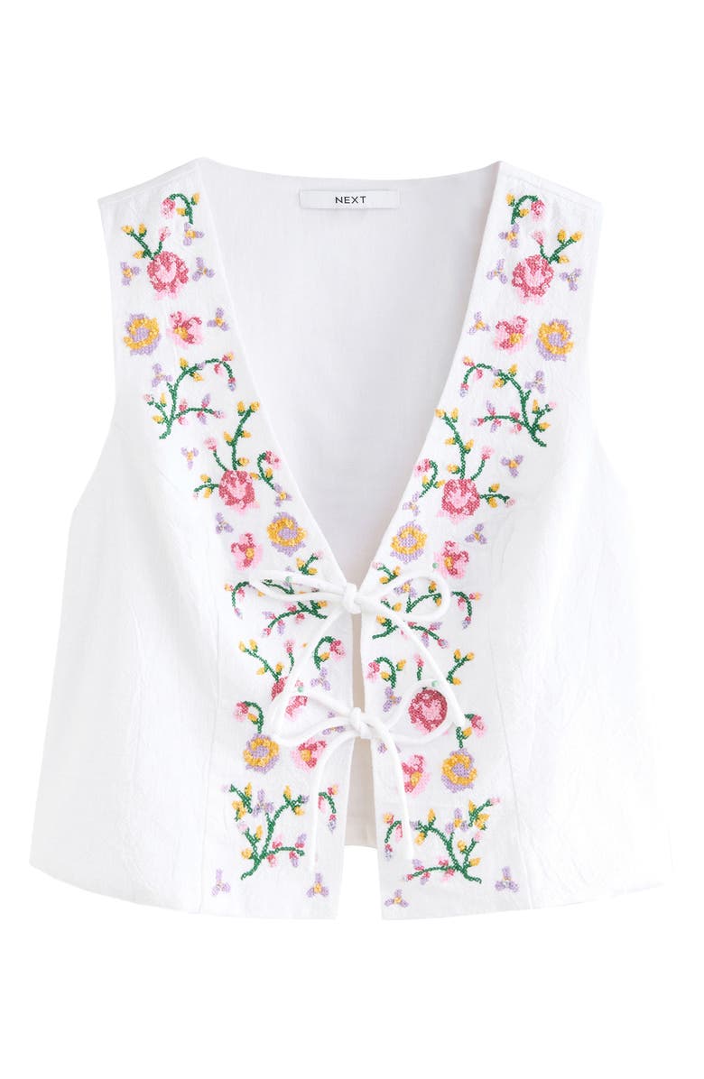 NEXT Floral Embroidered Front Tie Vest, Alternate, color, White