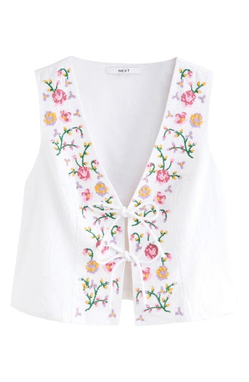 Next Floral Embroidered Front Tie Vest In Neutral