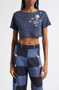 YanYan Daisy Stripe Crop Short Sleeve Linen Sweater