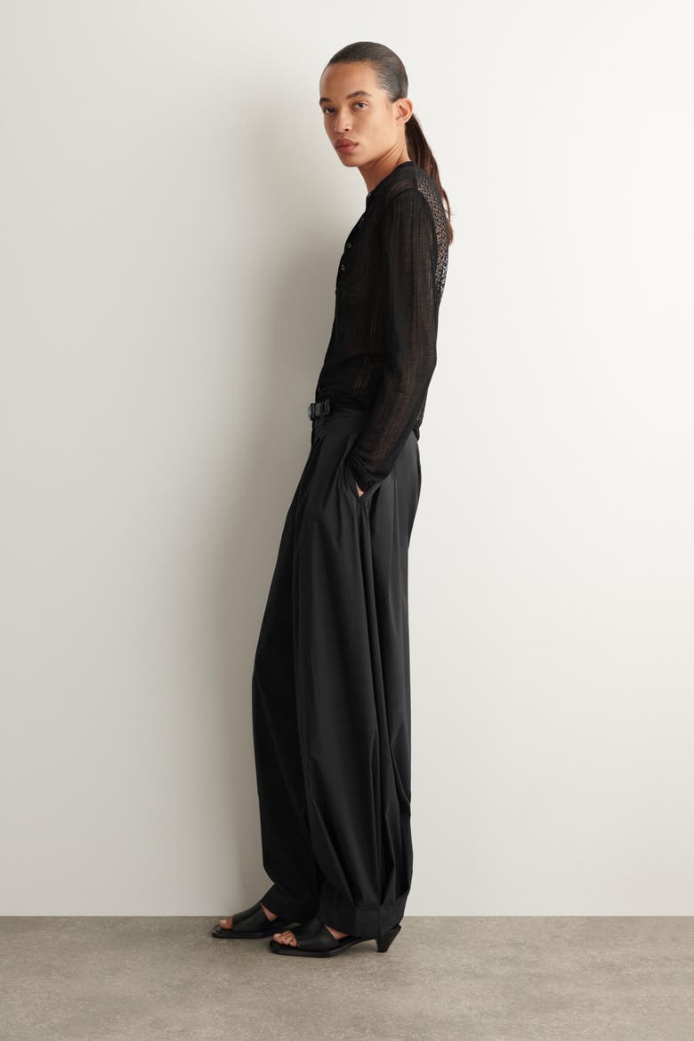Pleated Cotton-blend Balloon Pants, Alternate, color, BLACK