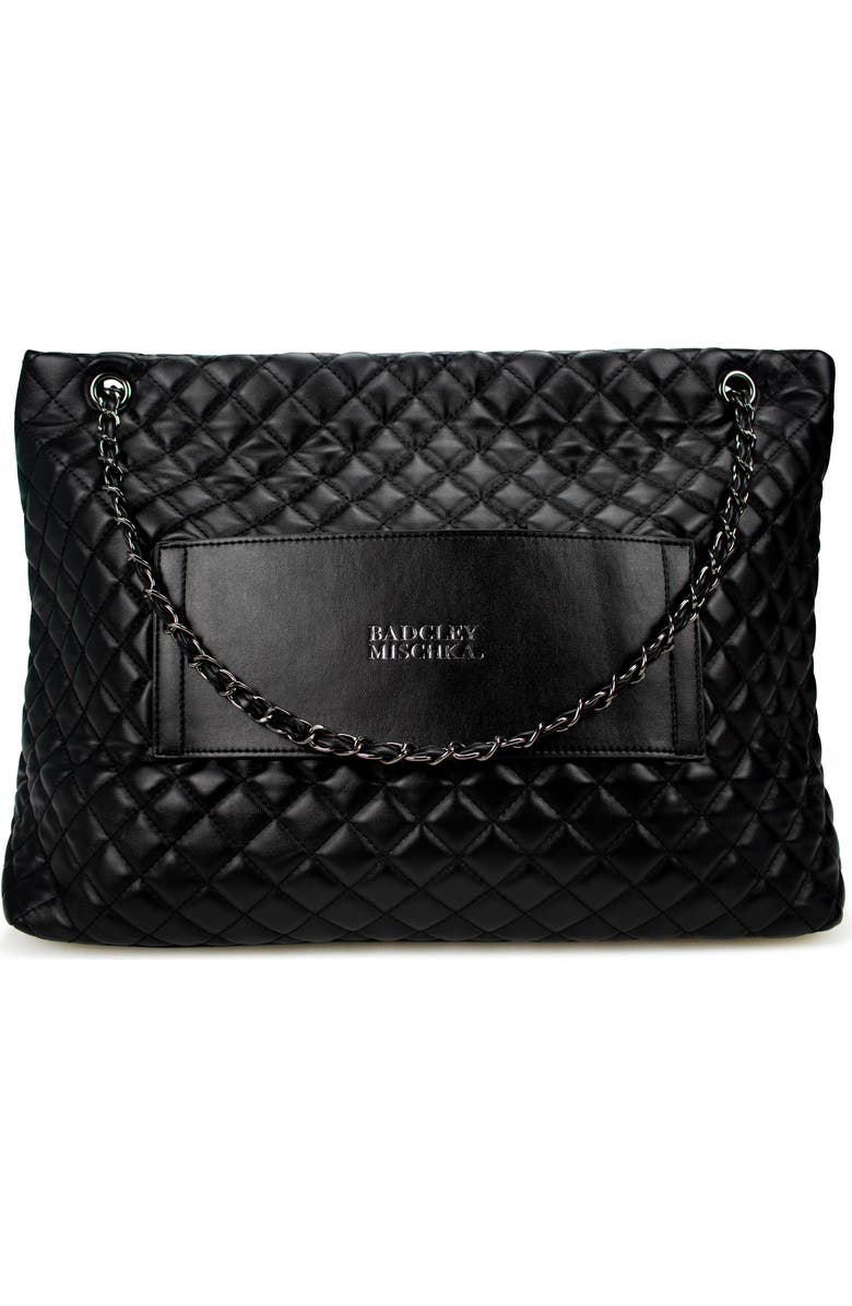 BADGLEY MISCHKA Diana Quilted Vegan Leather Weekender Duffel Bag, Alternate, color, Black