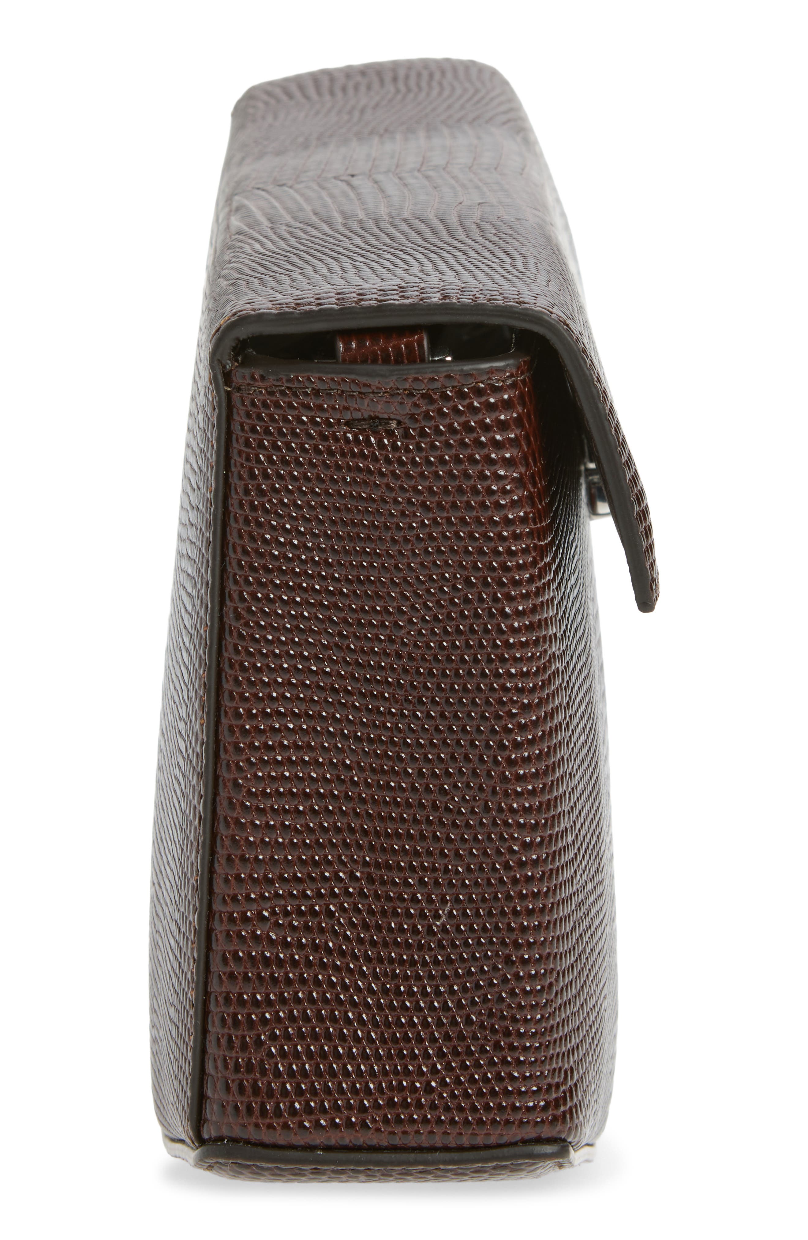 Clip Lizard Embossed Leather Bag, Alternate, color, BROWN