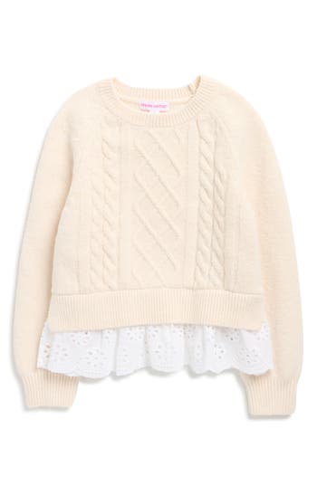 Design History Kids' Eyelet Lace Trim Twofer Sweater In Neutral