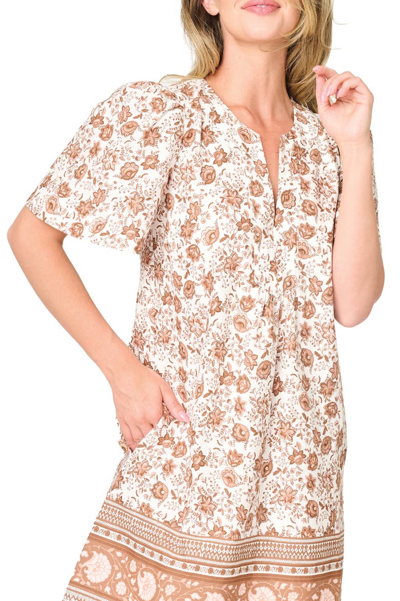 Cabana Vine Border Print Shift Dress, Alternate, color, MOCHA VINE BORDER