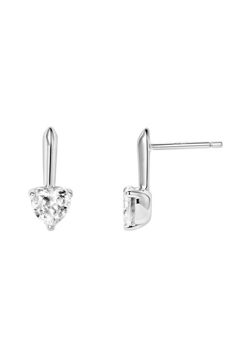 CZ Heart Drop Stud Earrings