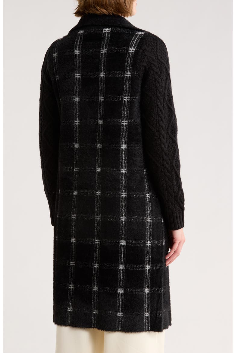 Plaid Longline Cardigan, Alternate, color, BLACK