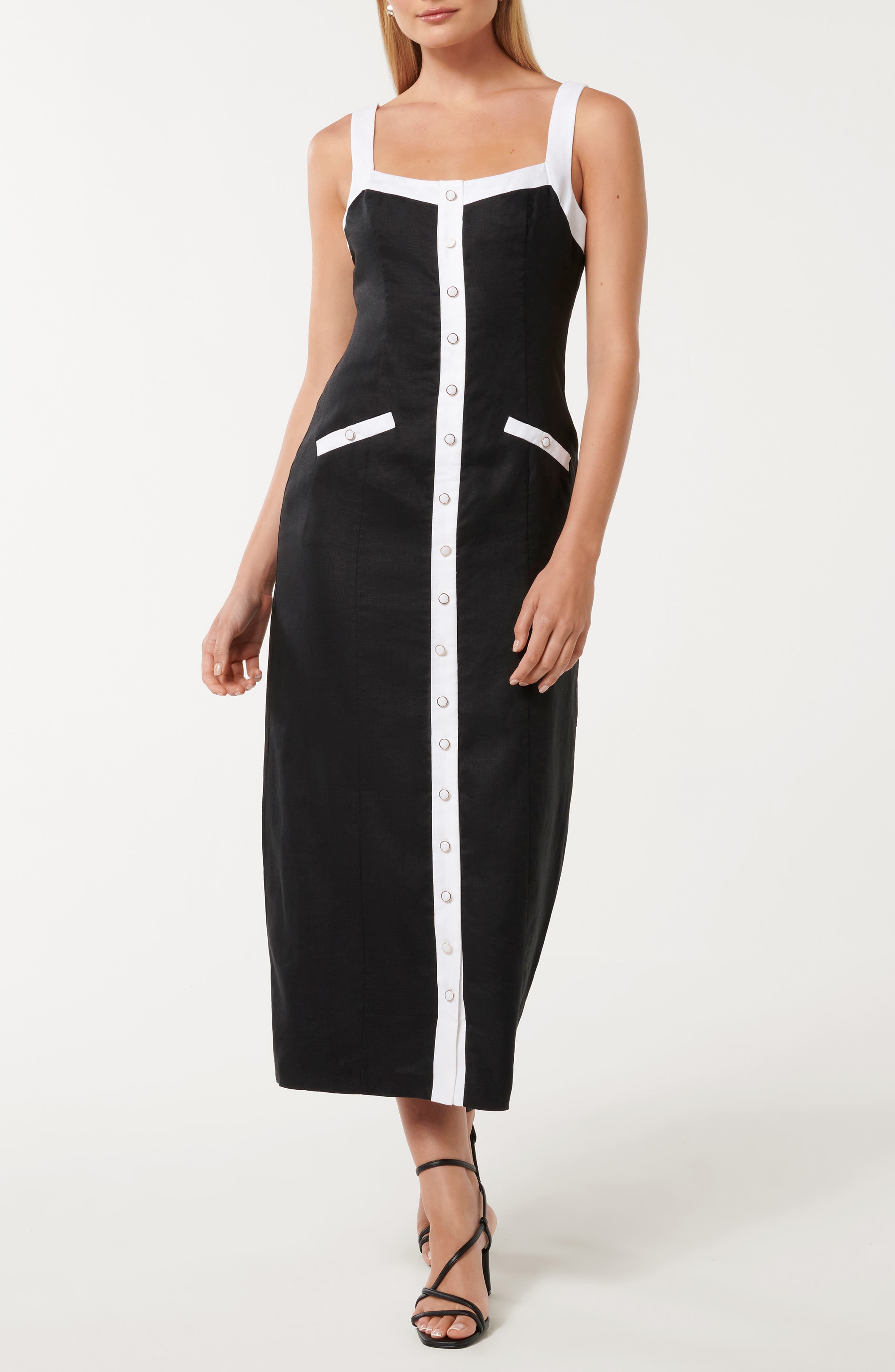 Ever New Mia Contrast Trim Linen Midi Dress