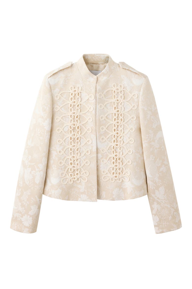 Soutache Detail Floral Jacquard Cotton Blend Jacket, Main, color, ECRU