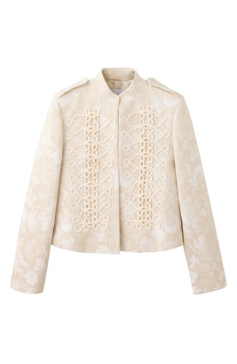 Soutache Detail Floral Jacquard Cotton Blend Jacket