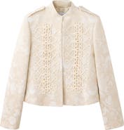 MANGO Soutache Detail Floral Jacquard Cotton Blend Jacket