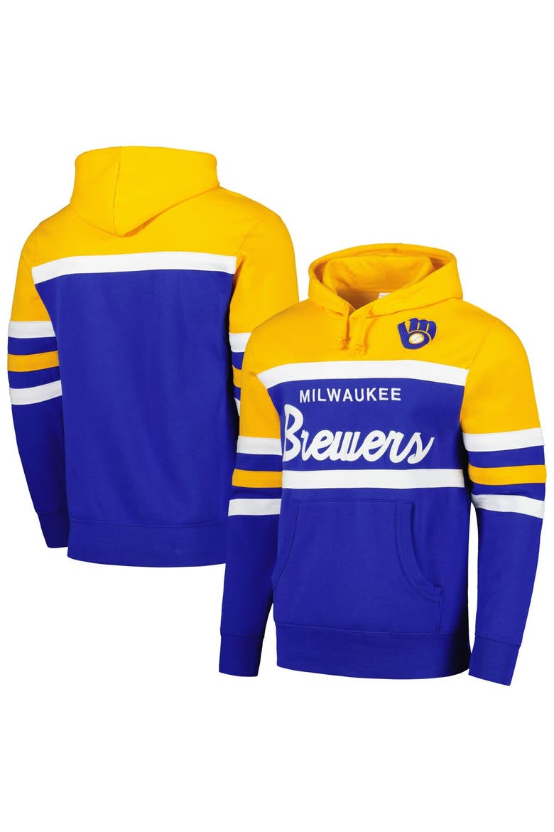 Men's Mitchell & Ness Royal/Gold Milwaukee Brewers Head Coach Pullover Hoodie, Main, color, Royal