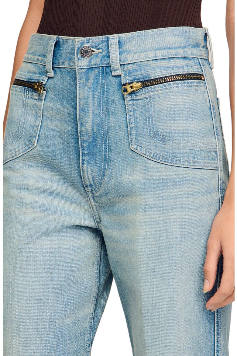 Faded straight zipped cotton jeans, Alternate, color, Blue jean