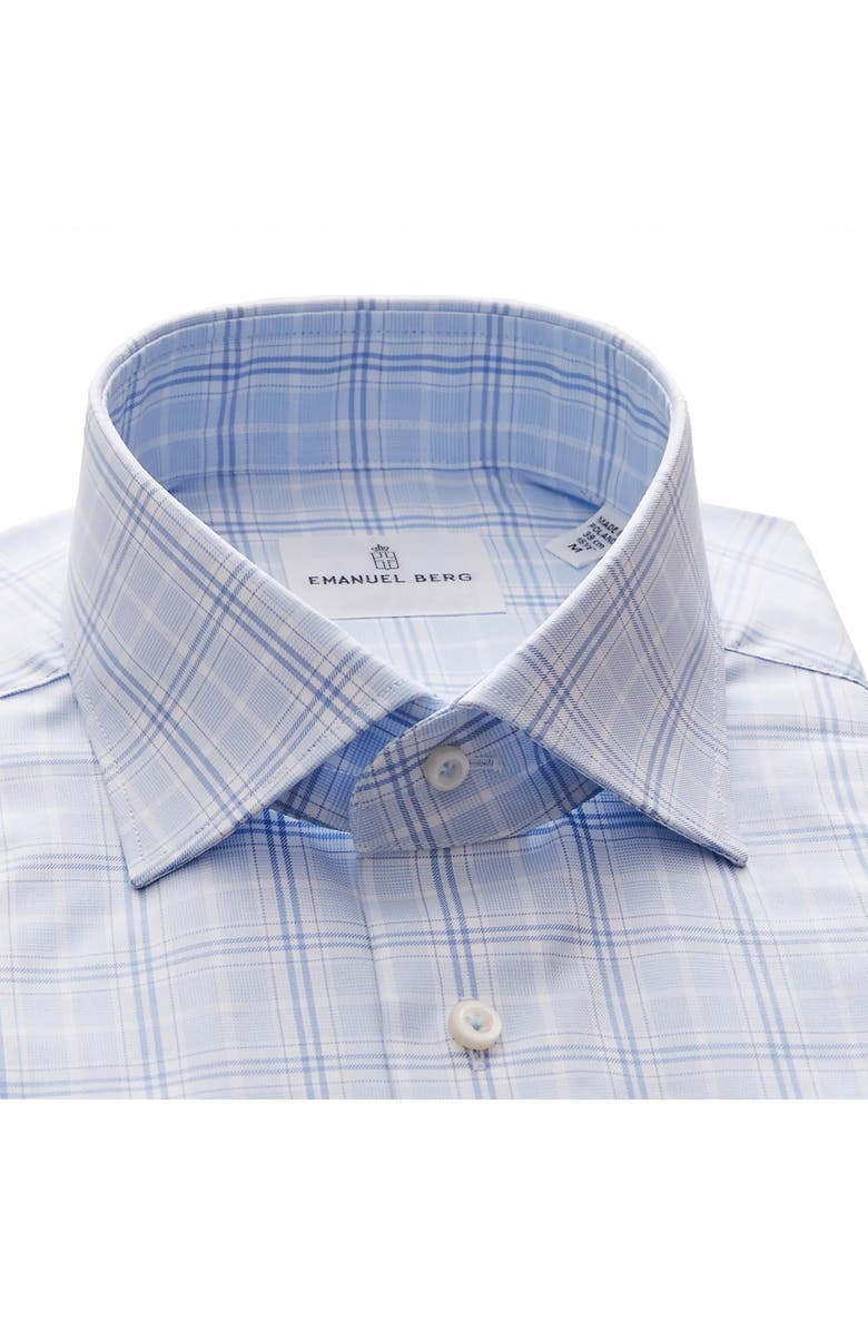 Emanuel Berg Prince of Wales Check Cotton Twill Button-Up Shirt, Alternate, color, Light Pastel Blue
