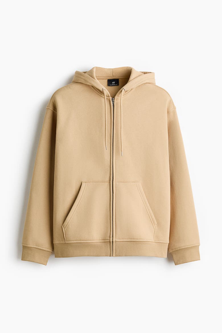 Loose  Fit Zip-through Hoodie, Alternate, color, Beige