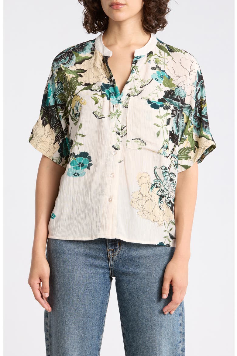Split Neck Shirt, Main, color, LATTE BOTANICAL PRINT