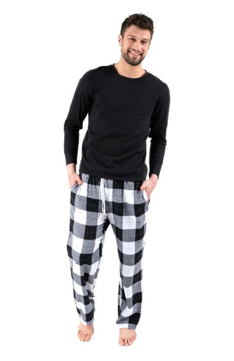 Men's Cotton Top & Flannel Pants Printed Holiday Pajama Set