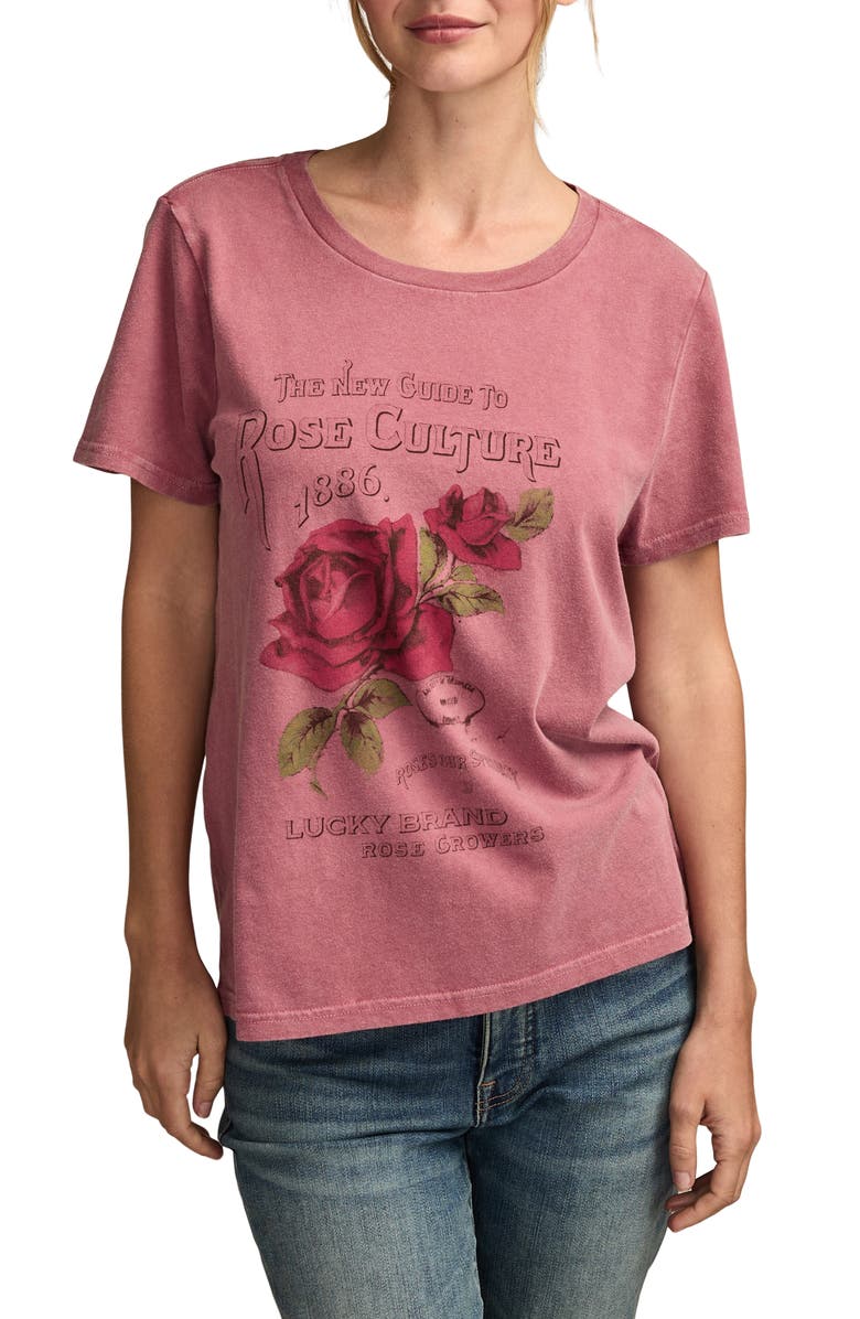 Lucky Brand Rose Culture Graphic Cotton T-Shirt, Main, color, Rose Wine