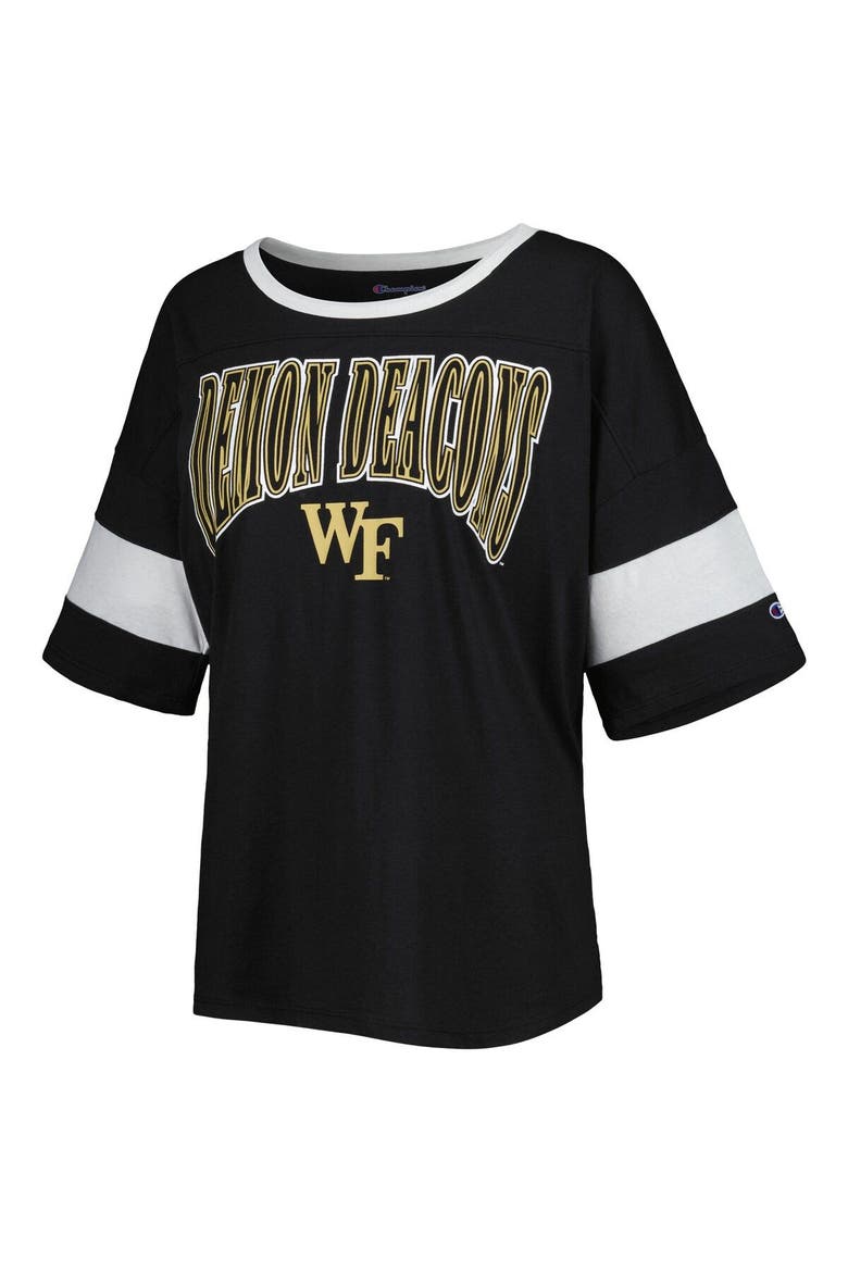 Women's Champion Black Wake Forest Demon Deacons Jumbo Arch Striped Half-Sleeve T-Shirt, Alternate, color, Black