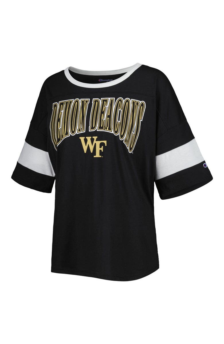 Champion Women's Champion Black Wake Forest Demon Deacons Jumbo Arch Striped Half-Sleeve T-Shirt, Alternate, color, Black