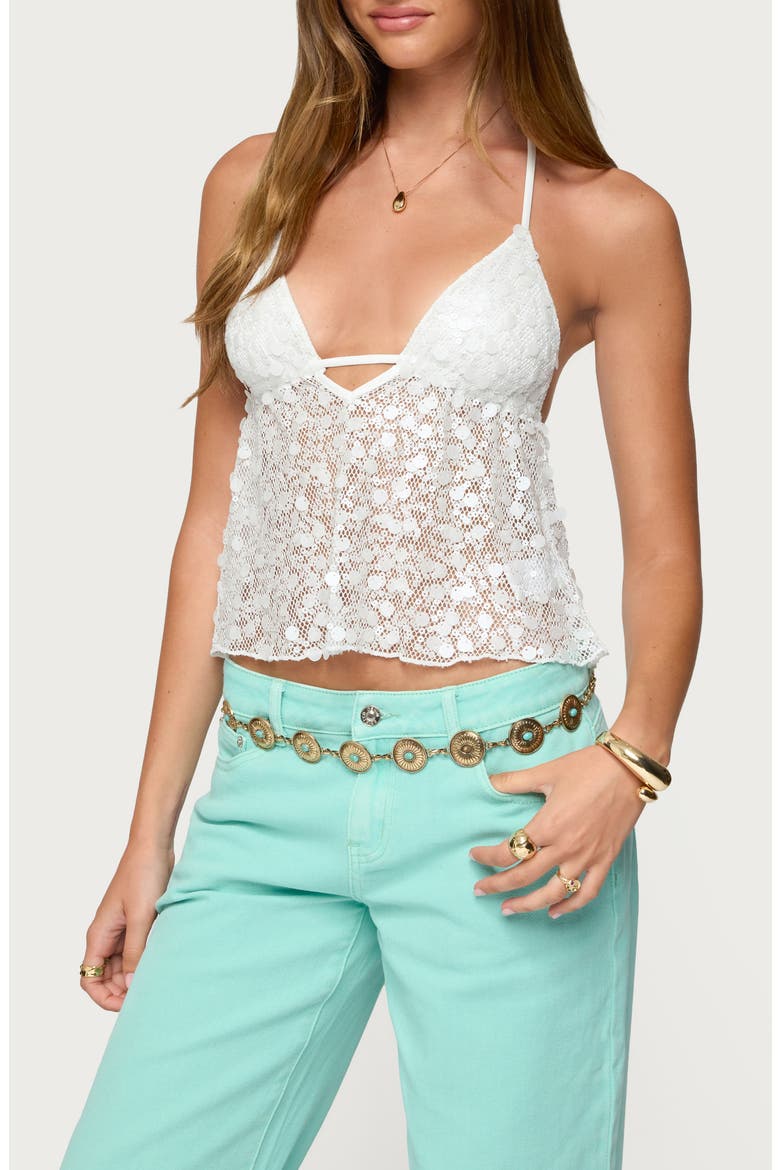 Meela Sequin Beaded Open Back Halter Top, Alternate, color, WHITE