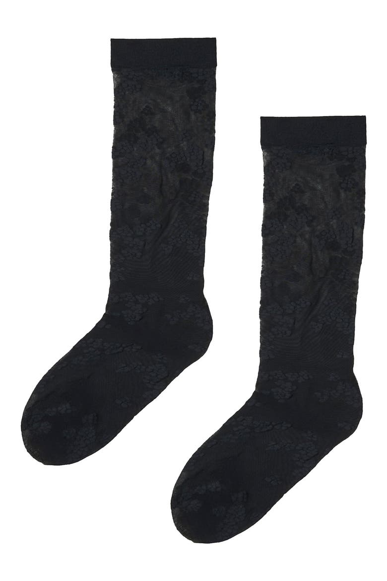 Floret Knee High Socks, Alternate, color, BLACK