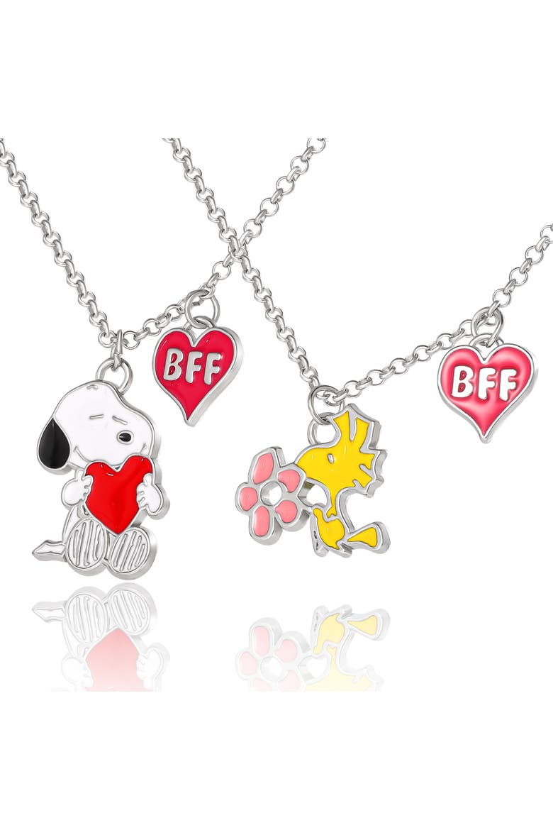 Snoopy & Woodstock BFF 2 Piece Necklace Set - 16 + 3.25'', Main, color, Silver