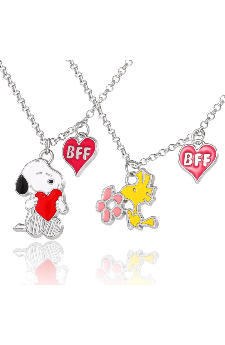 PEANUTS Snoopy & Woodstock BFF 2 Piece Necklace Set - 16 + 3.25'', Main, color, Silver