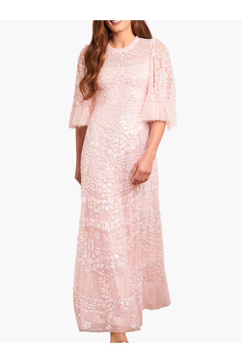 Anais Sequin 3/4 Sleeve Maxi Gown, Main, color, Seashell