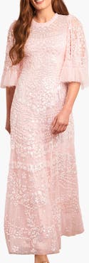 Needle & Thread Anais Sequin 3/4 Sleeve Maxi Gown