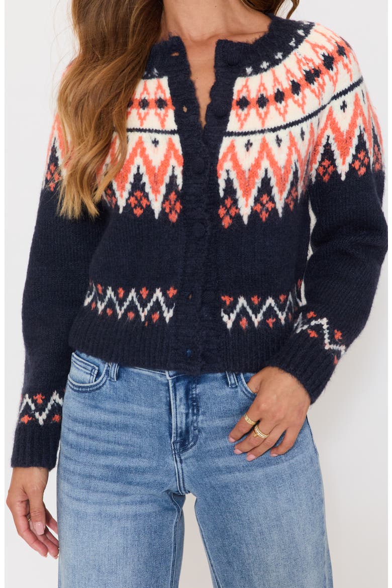 Aurora Fair Isle Cardigan, Alternate, color, NAVY/ ORANGE