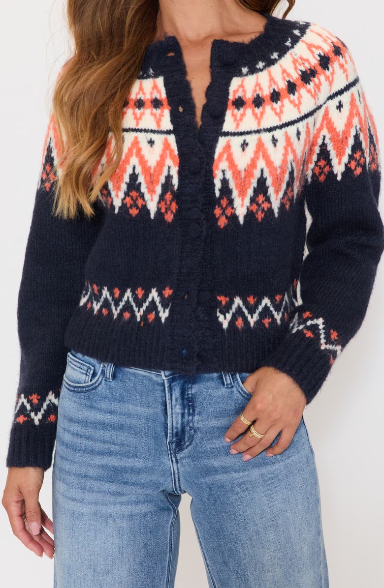 VICI Collection Aurora Fair Isle Cardigan, Alternate, color, Navy/ Orange