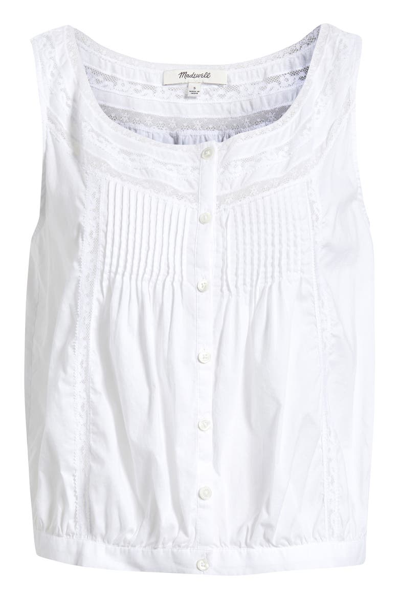 Lace Inset Pintuck Sleeveless Top, Alternate, color, WHITE