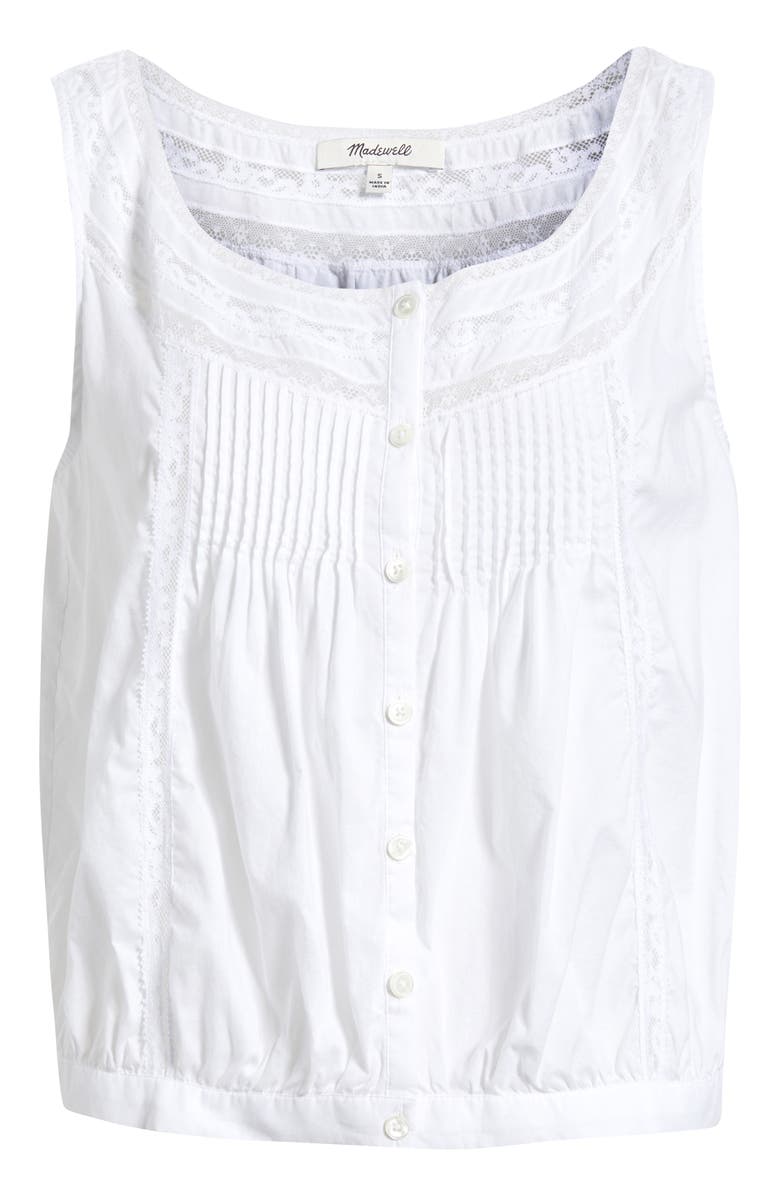 Madewell Lace Inset Pintuck Sleeveless Top, Main, color, White
