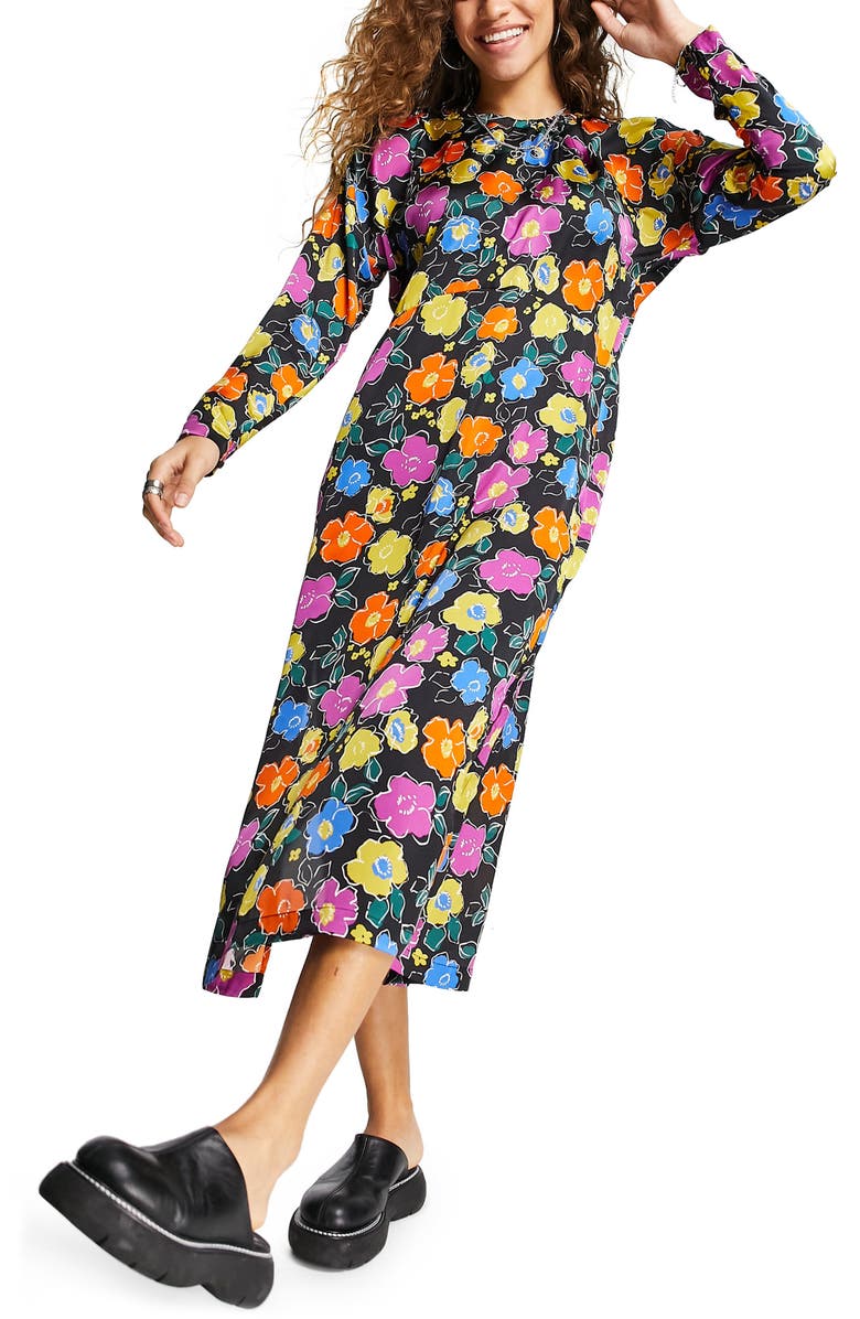 Topshop Floral Print Long Sleeve Dress, Main, color,