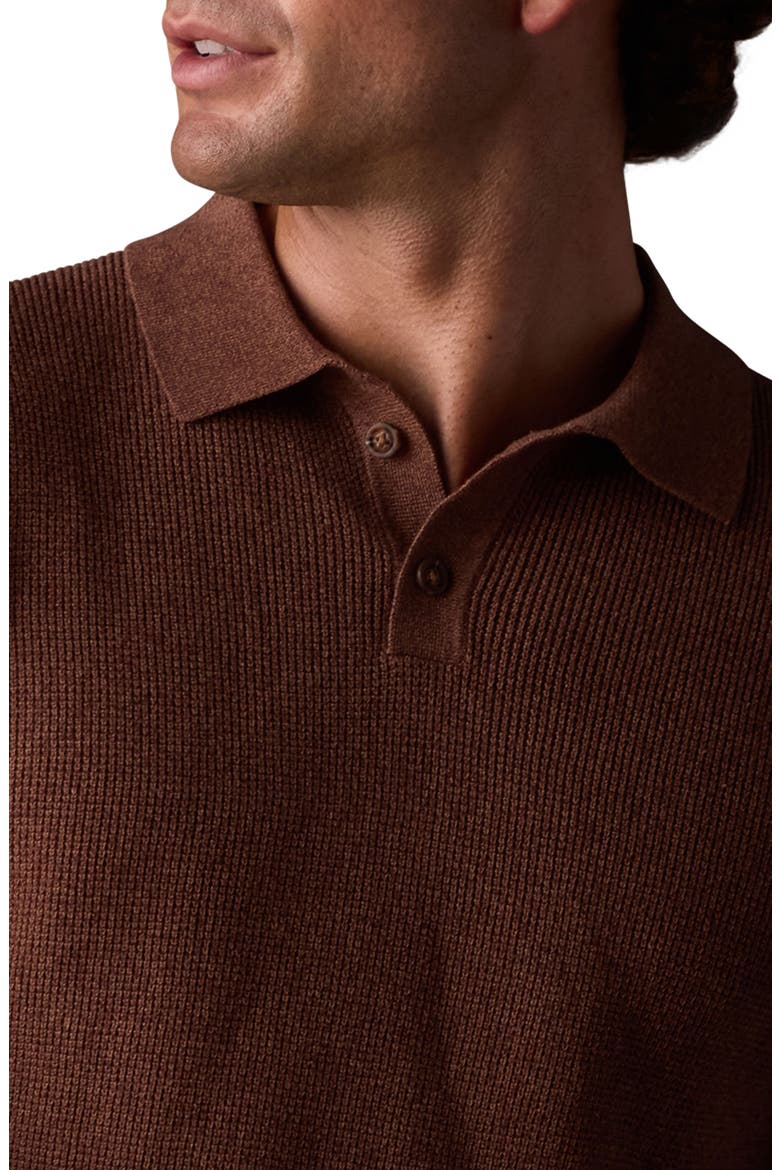 Robles Long Sleeve Waffle Cotton Polo Sweater, Alternate, color, HEATHER BROWN